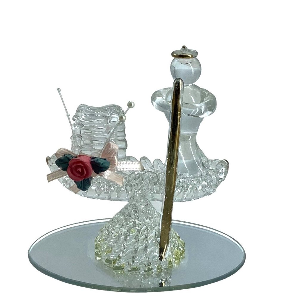 Vtg Hand Blown Art Glass Italian Gondola Gondolier Decor Figurine Mirror 3.5"x4"